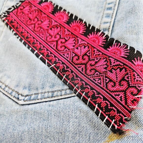 Vintage Reworked Timberland Upcycled Y2K Denim Embroidered Patchwork Skirt 12 - Picture 14 of 15